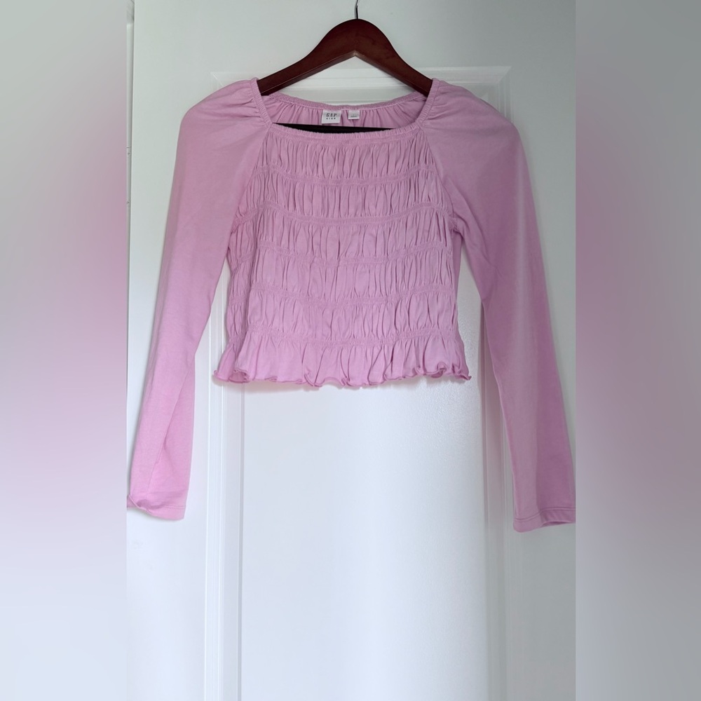 GAP Pink Ruched Long Sleeve Crop Top